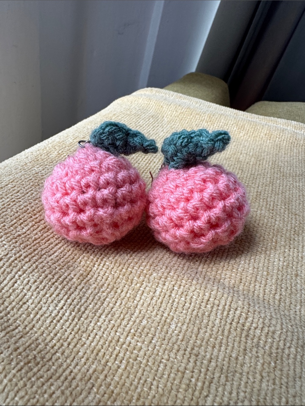 Handmade Crocheted Peach Dangle Earring